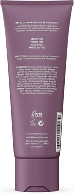 Deep Steep body lotion bottle showing pump dispenser and net weight details.