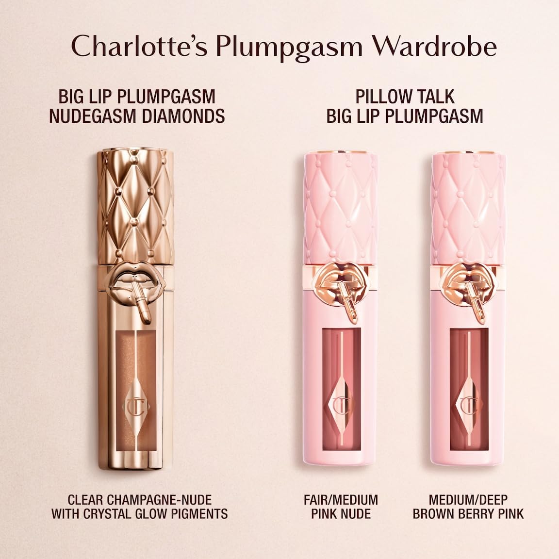 Charlotte Tilbury multi dimensional diamond sparkle lip plumper gloss effect.