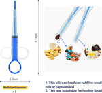 Blue oral pet pill shooter tool with flexible silicone tips for solid medication