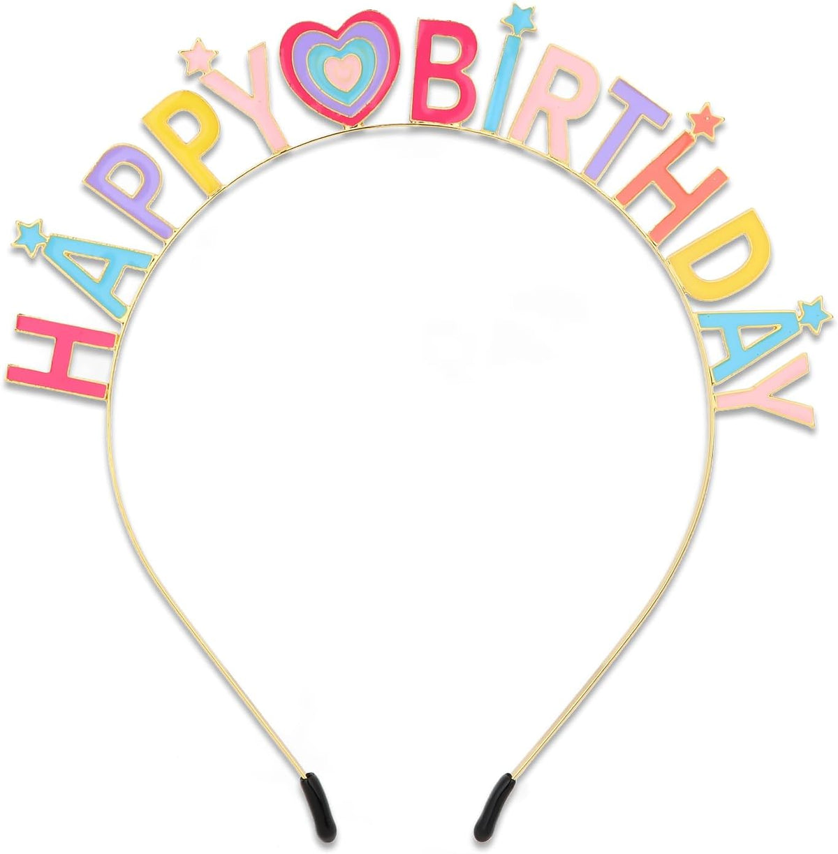 CIEHER Happy Birthday headband front view showing gold-plated enamel letters