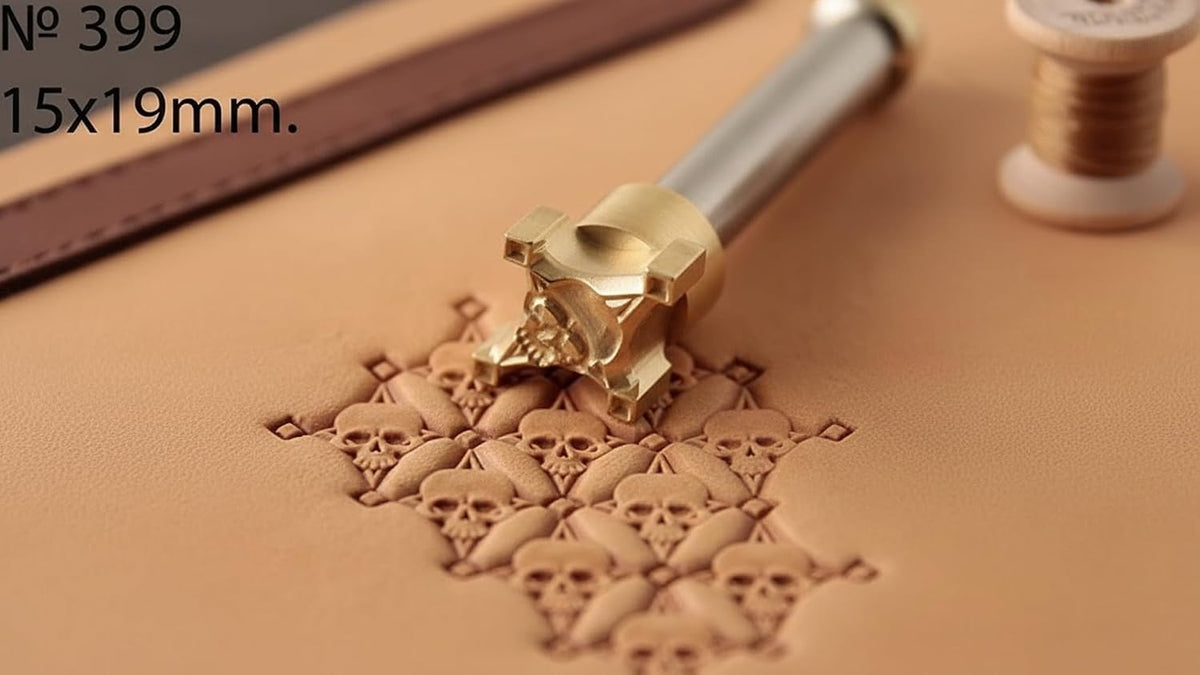 DandS Ltd Skull Leather Stamp Tool close up of CNC machined brass head