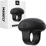 MANFLY Mini Finger Massager in black showing the front view wearable design.