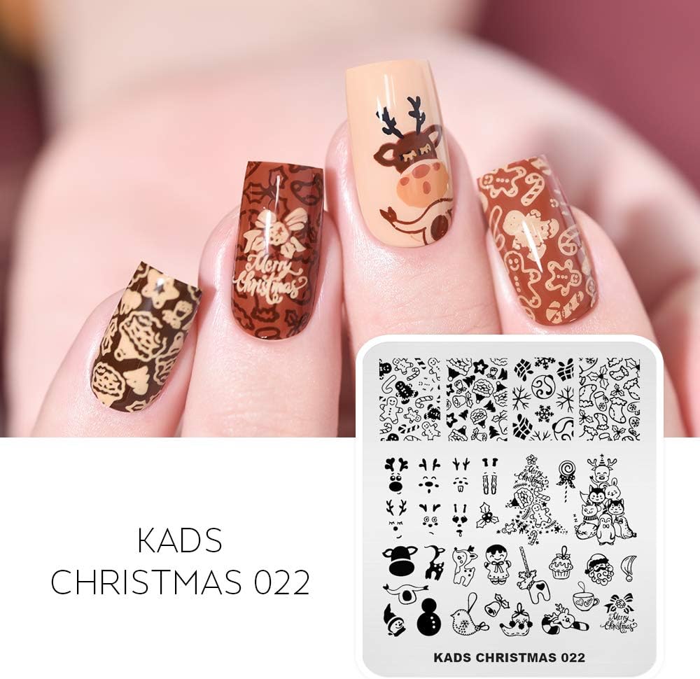 KADS holiday nail art stencil featuring elk and gingerbread man patterns