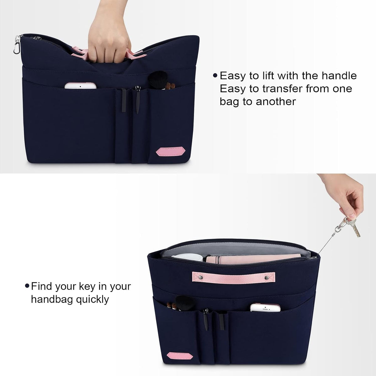HyFanStr purse organizer inside liner showing lightweight nylon fabric