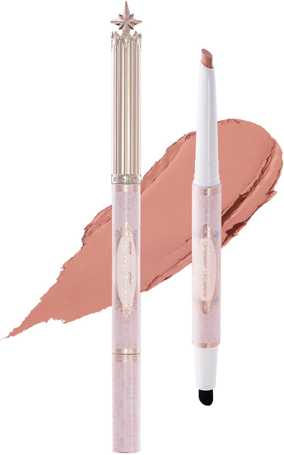 Flower Knows Knight Unicorn Lip Liner, Soft Peachy Nude, Dual-Ended Angled Oval Tip Lip Pencil with Blending Brush, Waterproof Long-Wear Soft-Matte Finish, Vegan (01 Apricot Nude) - Image 1