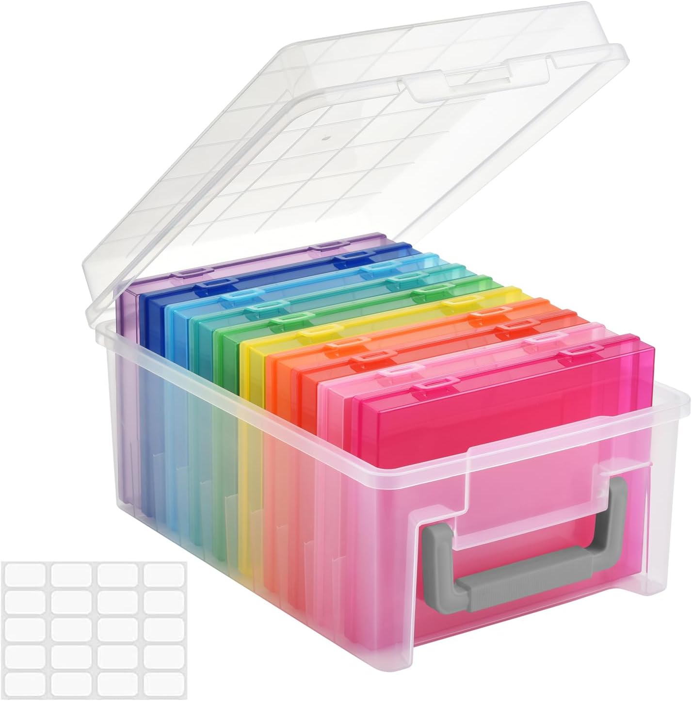 Tesin photo storage box 5x7 front view with colorful inner cases
