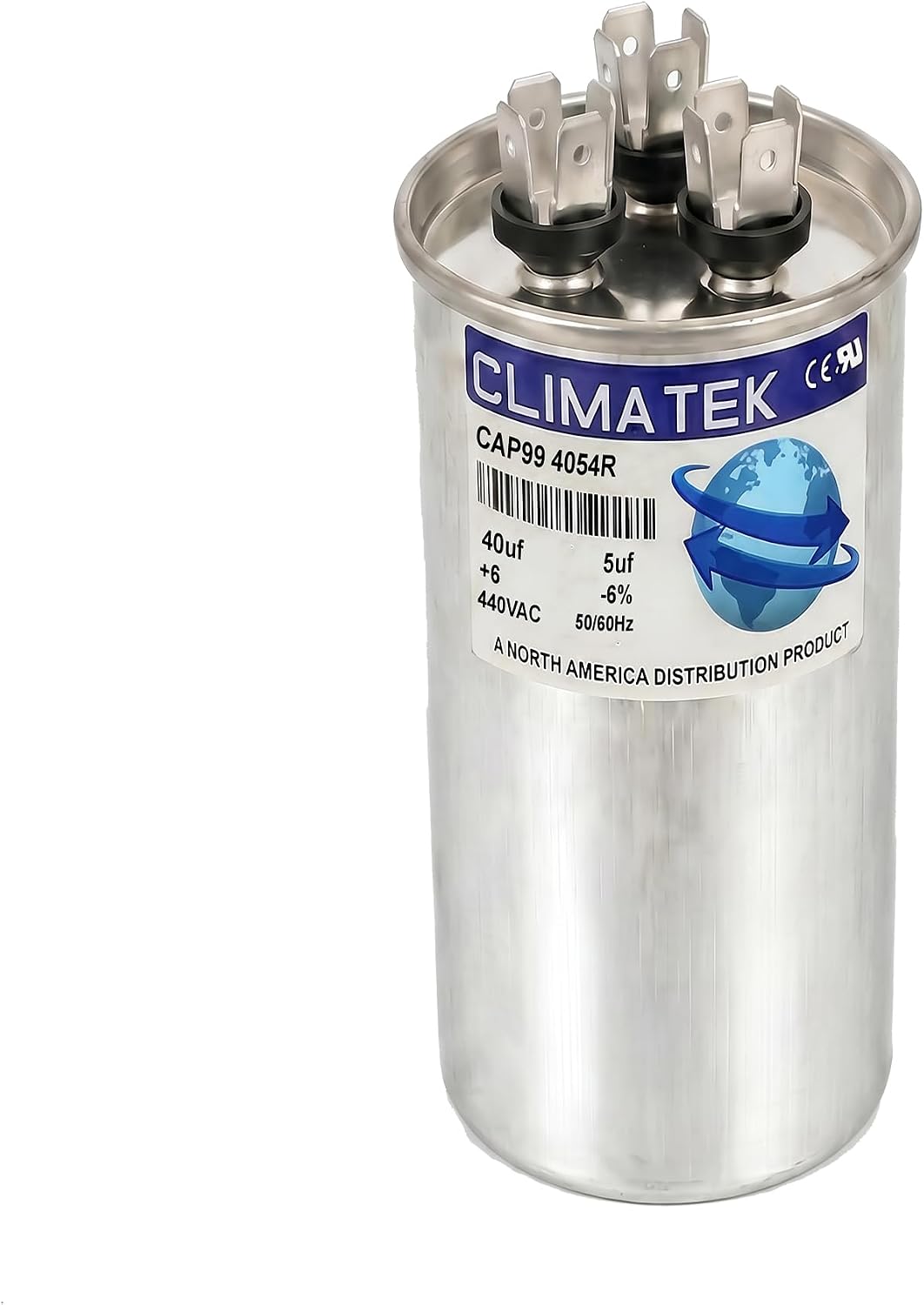 ClimaTek round capacitor front view showing terminal layout
