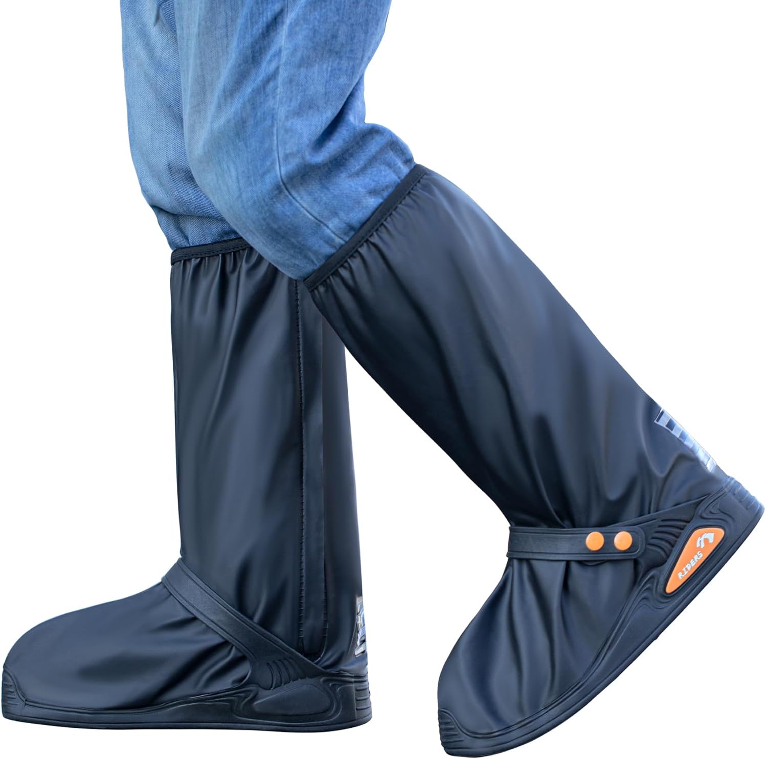 Intekids high cylinder waterproof rain shoe covers front view over sneakers