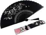 Wobe Black Linen Fabric Folding Hand Fan Grassflowers Bamboo for Summer - Image 7