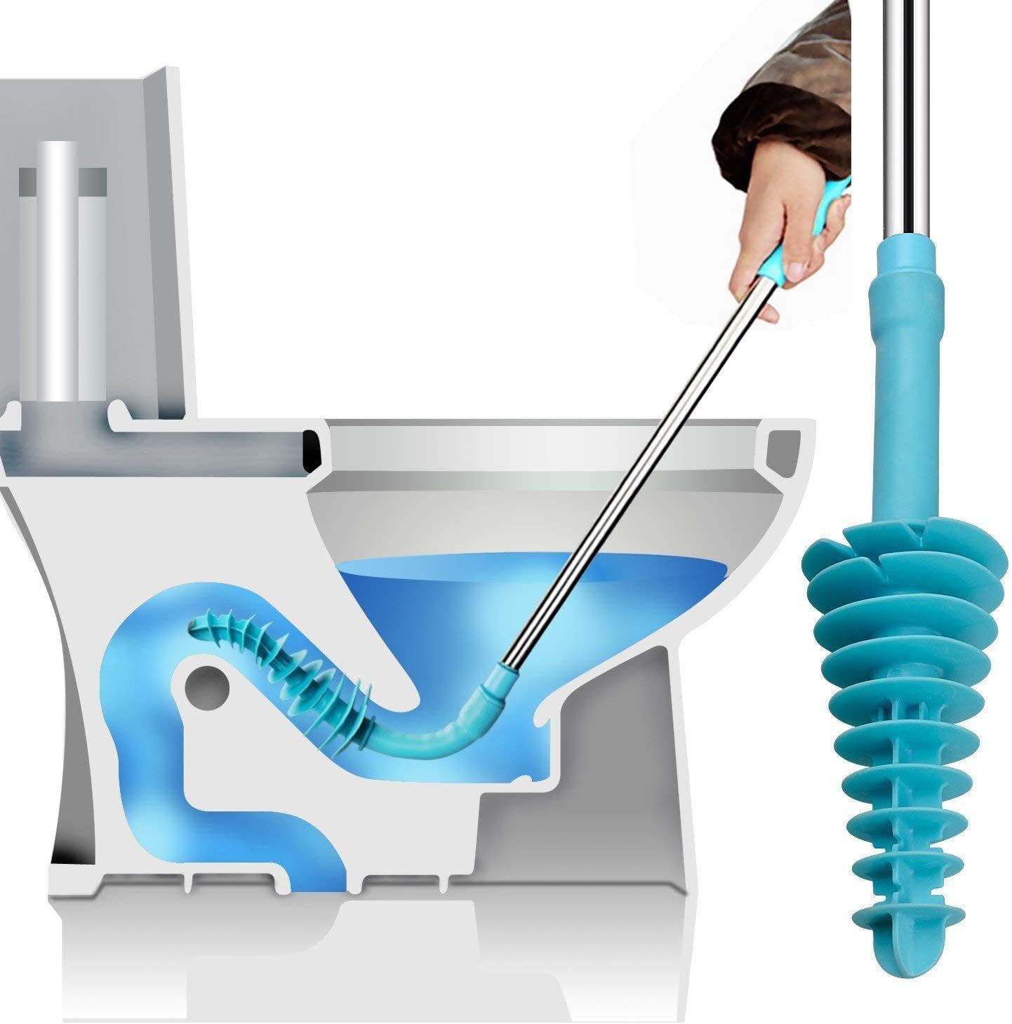 Samshow toilet plunger with stainless steel handle and wall hook