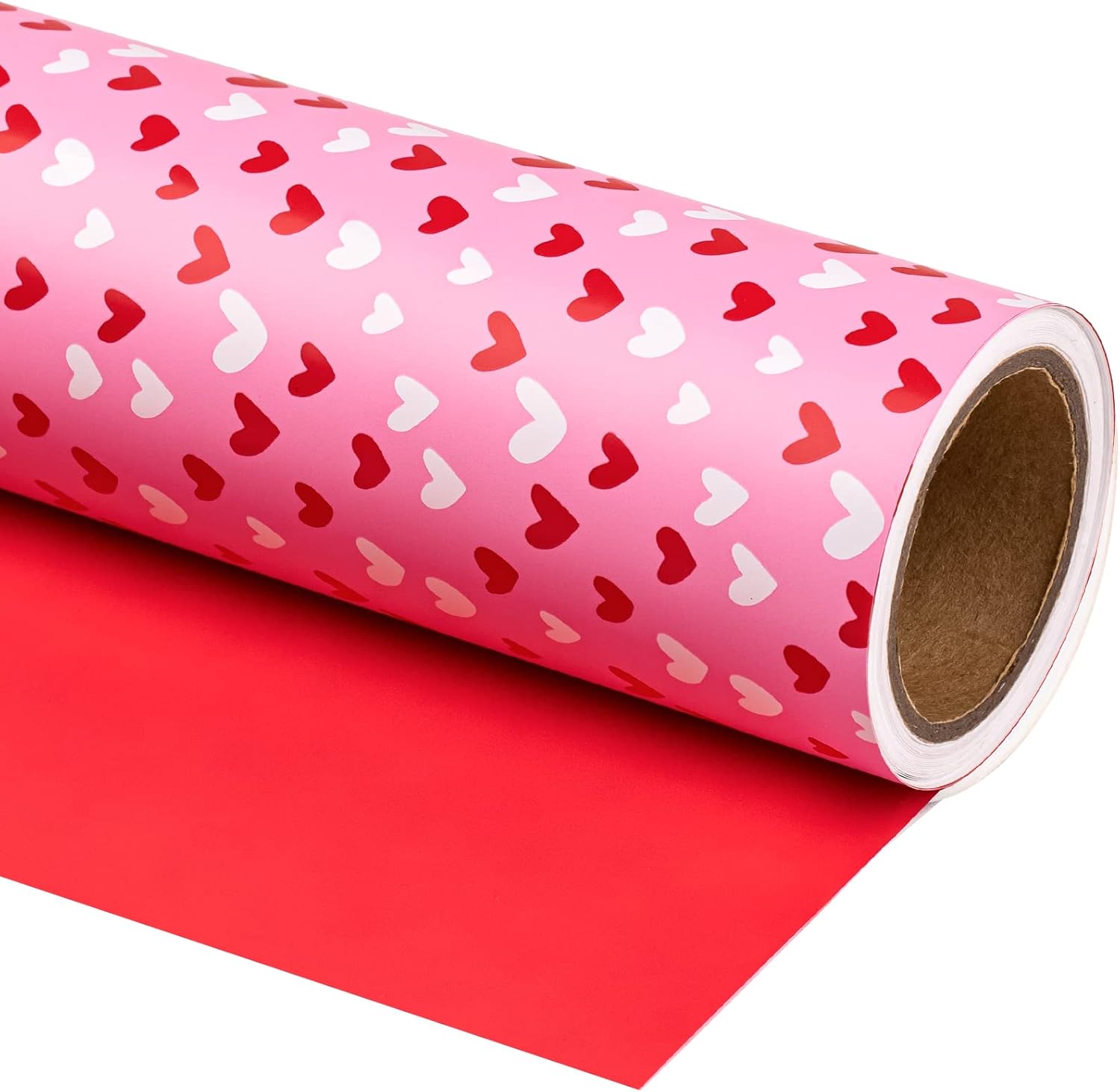 WRAPAHOLIC reversible valentines day wrapping paper roll front view showing heart pattern
