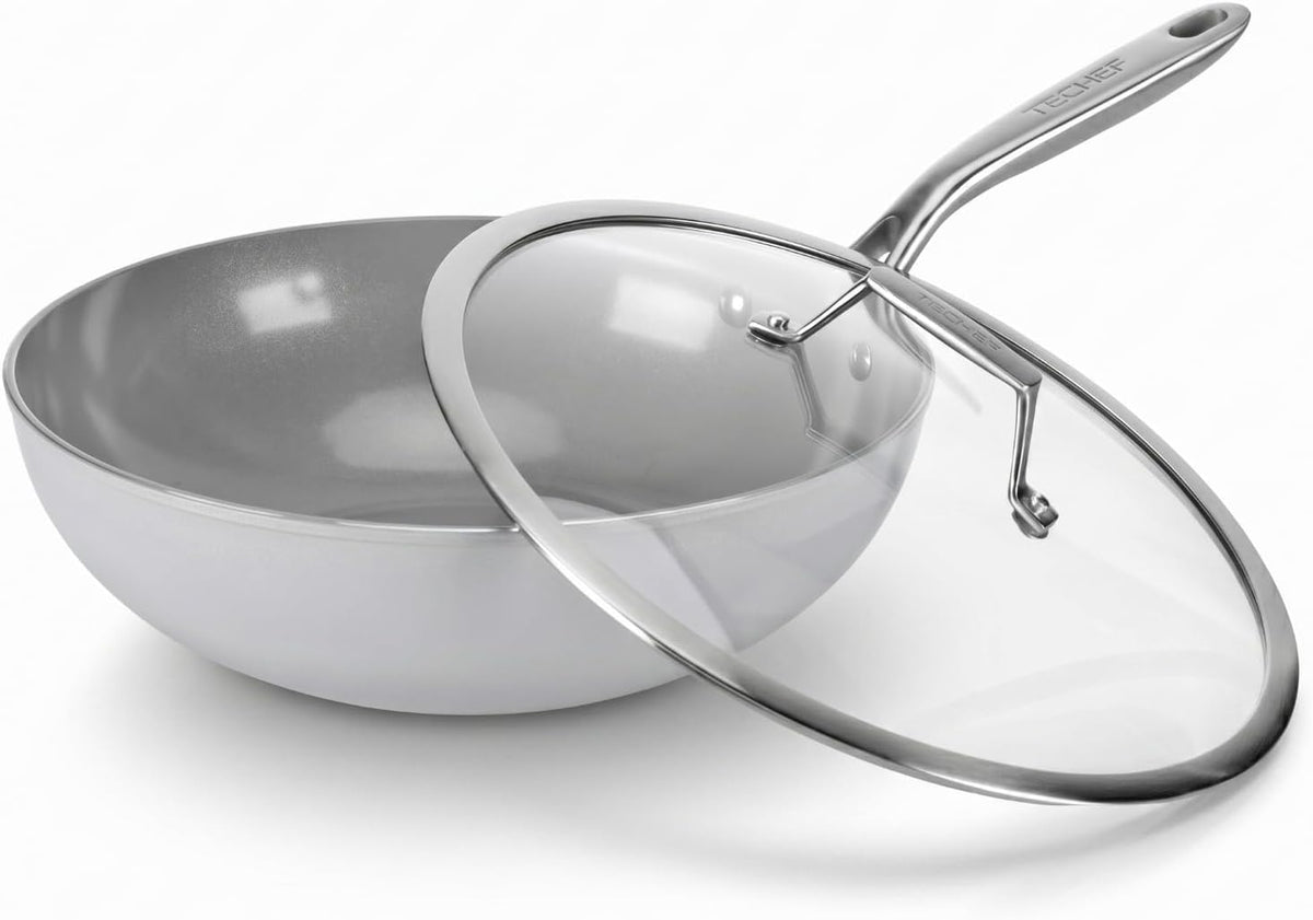 TECHEF - CeraTerra 12" Ceramic Nonstick Flat Bottom Wok/Stir-Fry Pan - PFOA, PTFE, PFAS Free, Dishwasher and Oven Safe, Made in Korea (12-in) - Image 9