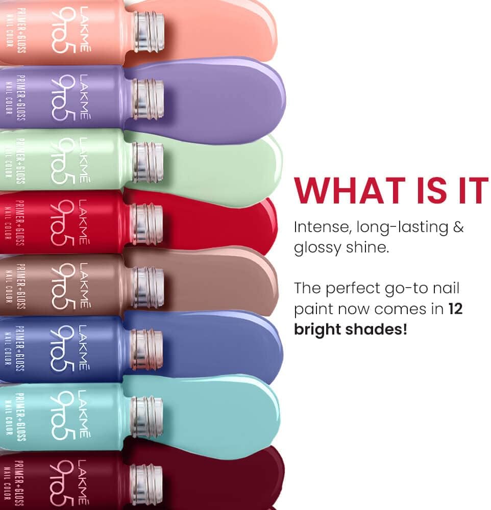 Lakmé 9To5 glossy finish nail polish set arrangement