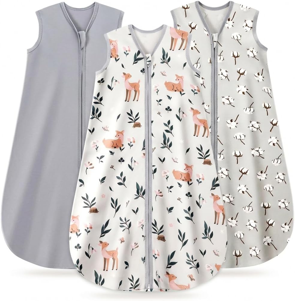 Turmewu 3 Pack Baby Sleep Sack front view cotton fawn grey