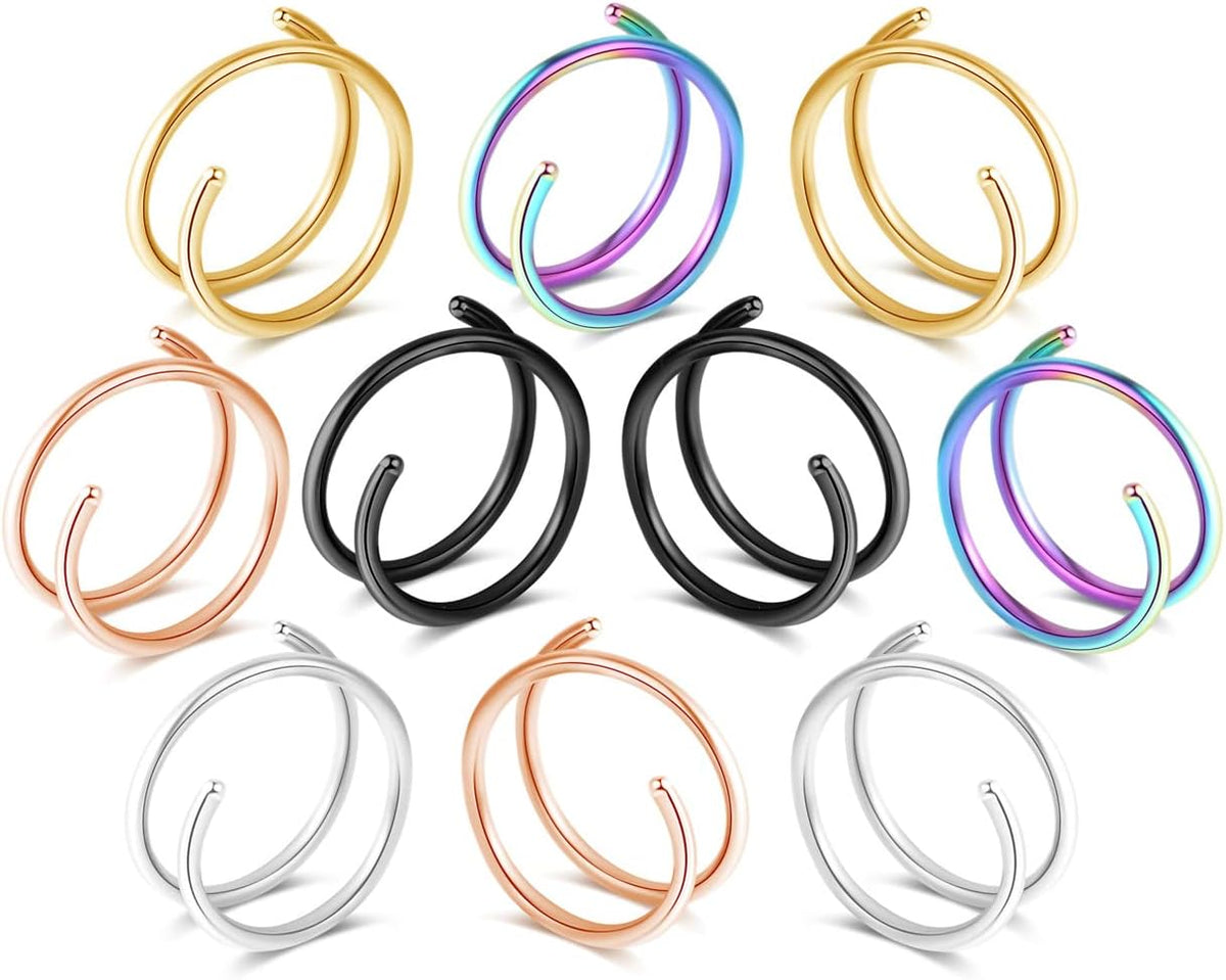Double loop nose piercing ring worn model display
