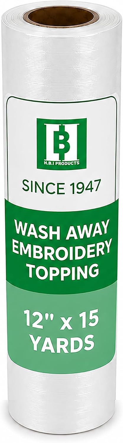 HBI Wash Away Embroidery Topping, Water Soluble Clear Film, 12 in x 15 yd - Image 1