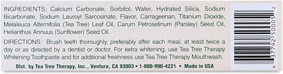 Tea Tree Therapy baking soda toothpaste lifestyle and product presentation