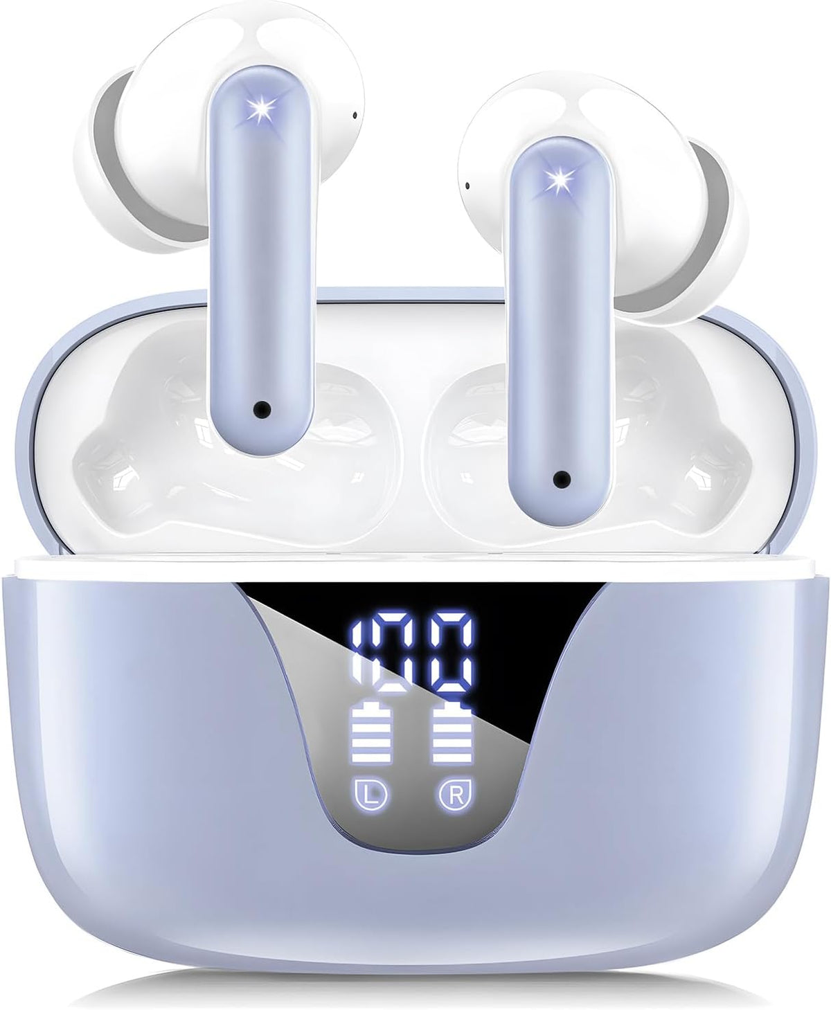 Nequga wireless earbuds front view with charging case