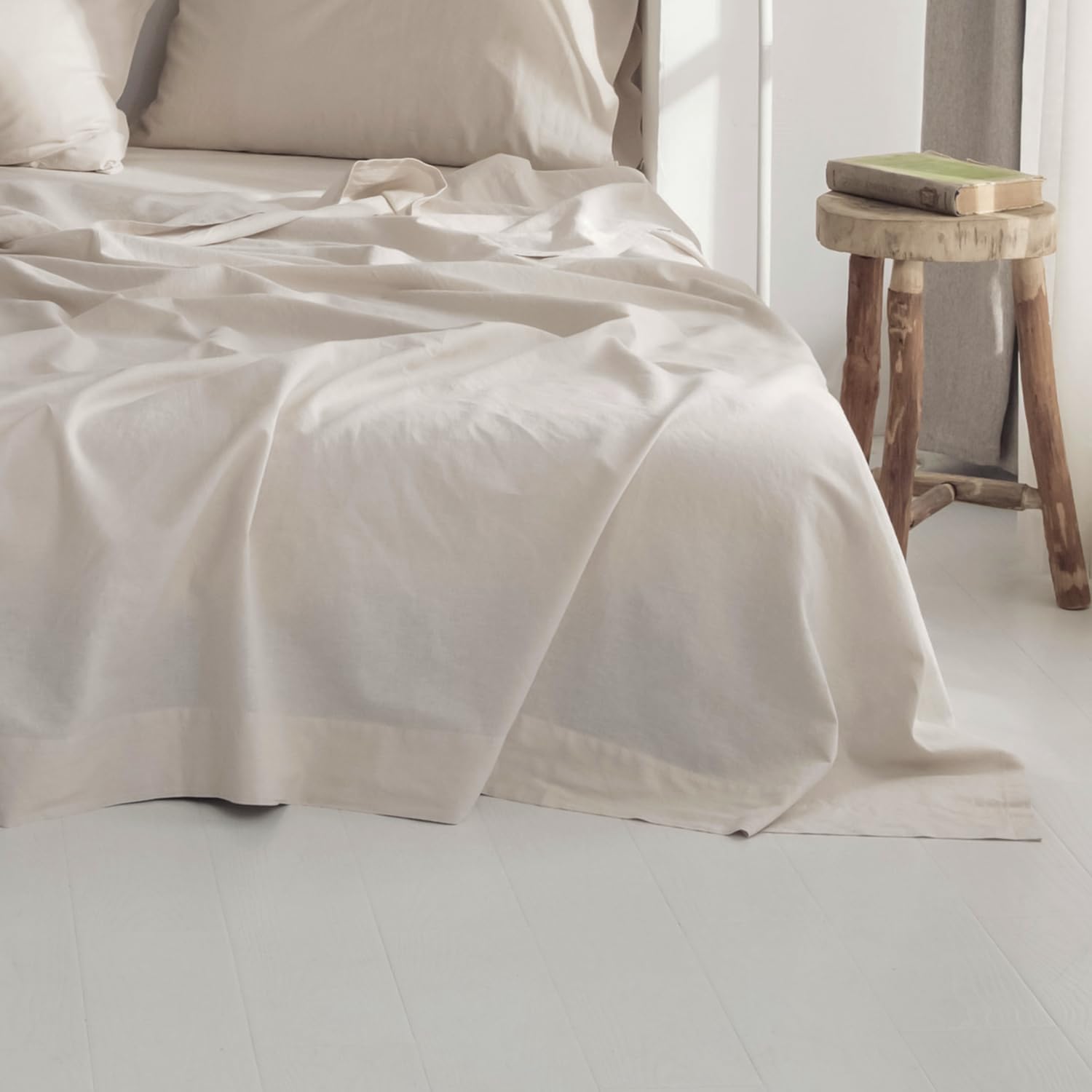 BISELINA French flax linen cotton flat sheet King size front view farmhouse bedding