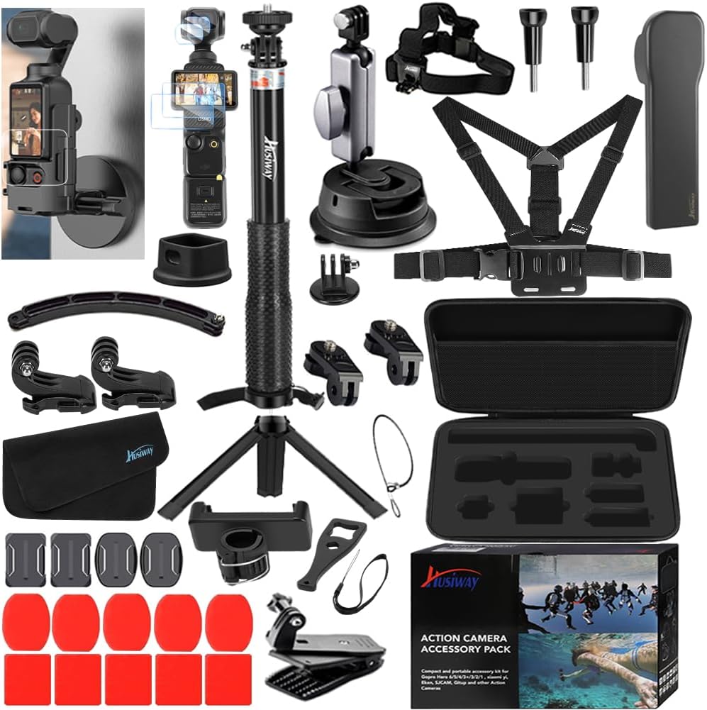 Husiway accessories kit for DJI Osmo Pocket 3 front view showing complete bundle contents.