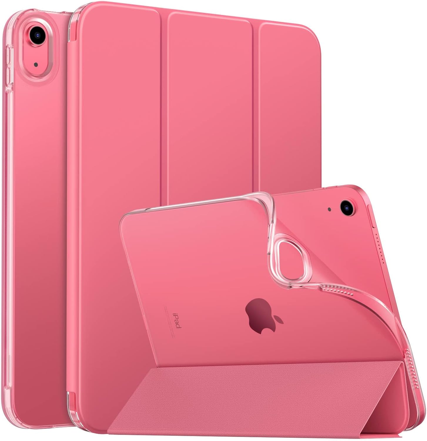 MoKo iPad 10th Generation case in watermelon pink front view showing smart cover closing