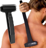 Bearback Back Scratcher premium front view showing black foldable handle and wide bristle head