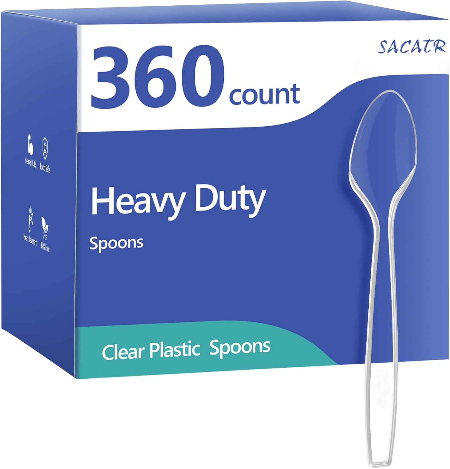 Dealusy SACATR clear plastic spoons front view premium disposable cutlery pack