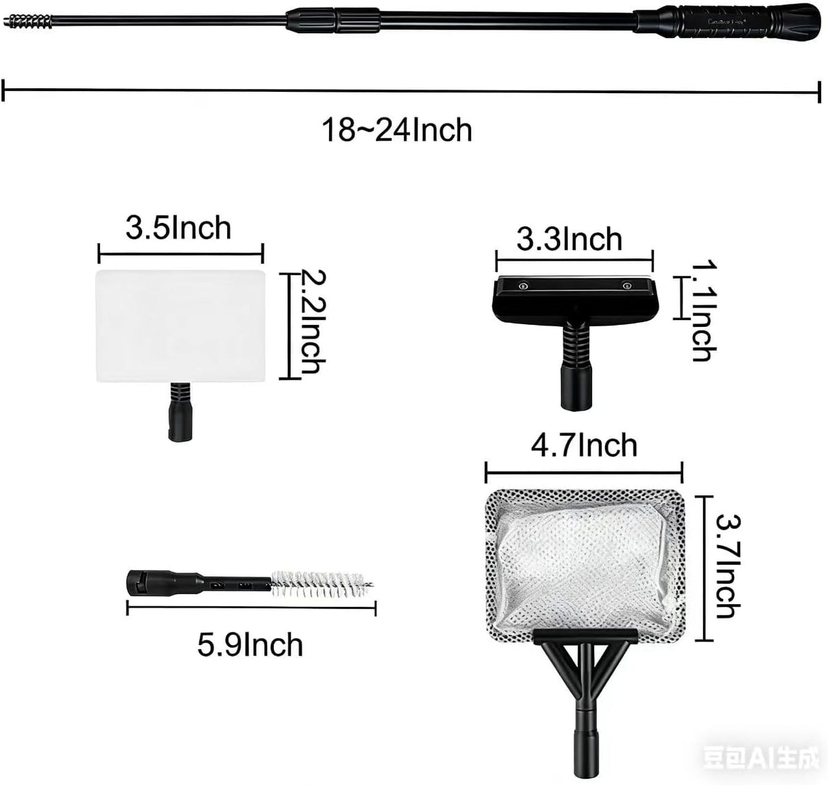 Carefree Fish 4-in-1 complete aquarium maintenance set laid out with all components.