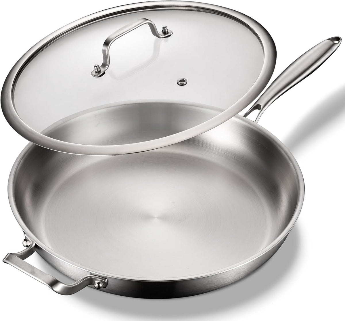 DELARLO Tri-Ply Stainless Steel Pan,18/10, 12.5" | Nontoxic Durable Oven Safe 800 All Cooktops Compatible Fast Even Heat PFOA Free Large Frying Pan Nontoxic Cookware - Image 10