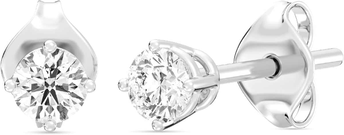 Gilded lab grown diamond stud earrings front view showcasing solitaire round cut diamond