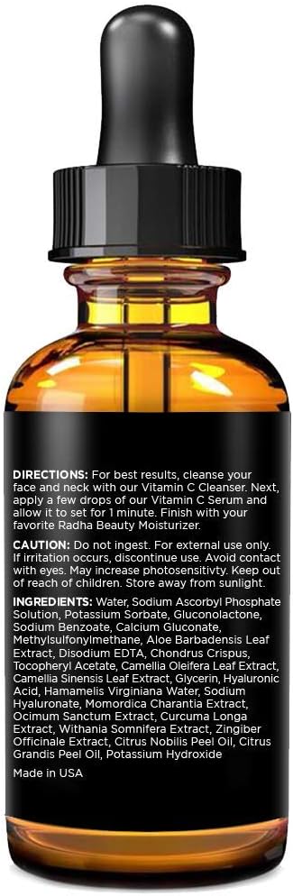 Radha Beauty Natural Vitamin C Serum 2oz, Vitamin C, Vitamin E, Hyaluronic Acid and Aloe, Facial Serum for Anti-Aging Wrinkles, Dark Spots, Fine Lines - Image 8