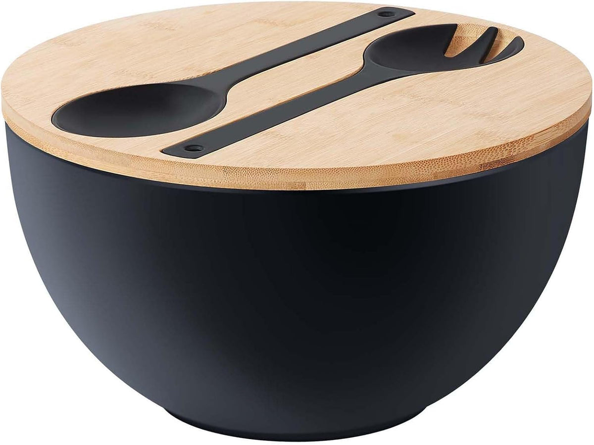 11.3" Extra Large Salad Serving Bowl Set with Wooden Lid&Utensils, 6.5Qt., Bamboo Fiber Salad Bowl with Servers for Kitchen, Lightweight Big Bowl for Mixing Salad,Fruit,Pasta - Matte White - Image 14