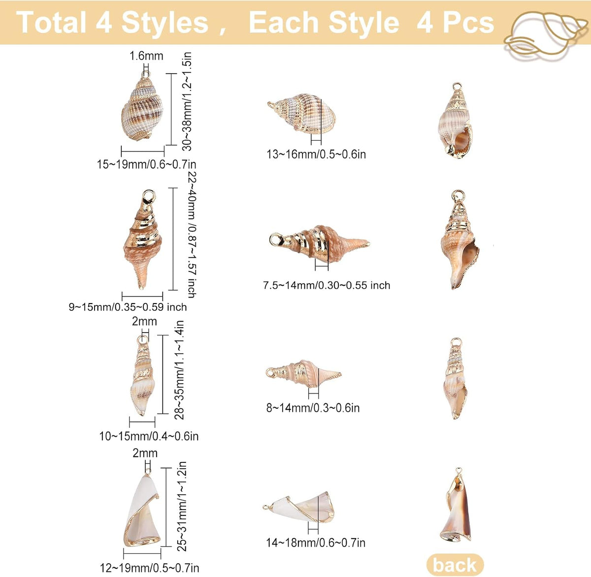 SUNNYCLUE conch shell charms assorted styles in box