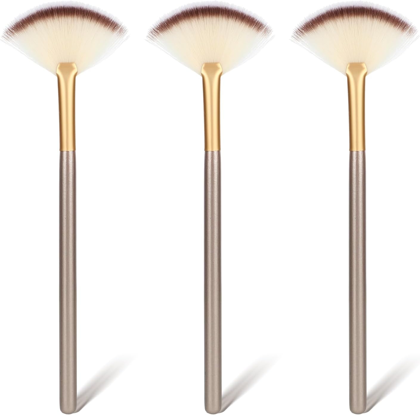 Amaxiu slim soft fan brush front view showing champagne-gray handle