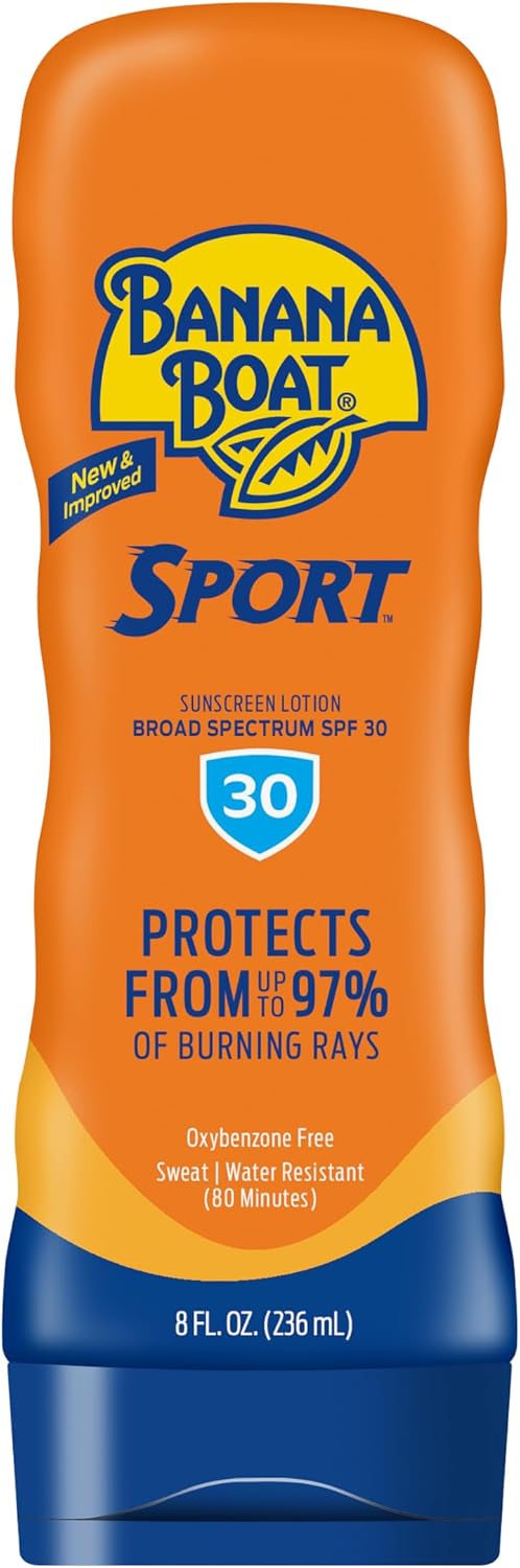 Banana Boat sport performance sunscreen lotion front view bottle