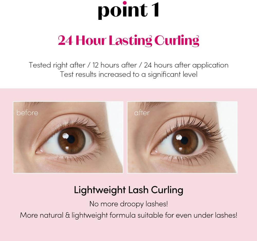 Close up view of the ultra thin applicator brush of the Etude curling mascara