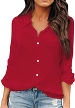 OMSJ Women Button Down Shirts Long Sleeve Chiffon Office V Neck Casual Business Blouses Tops - Image 13