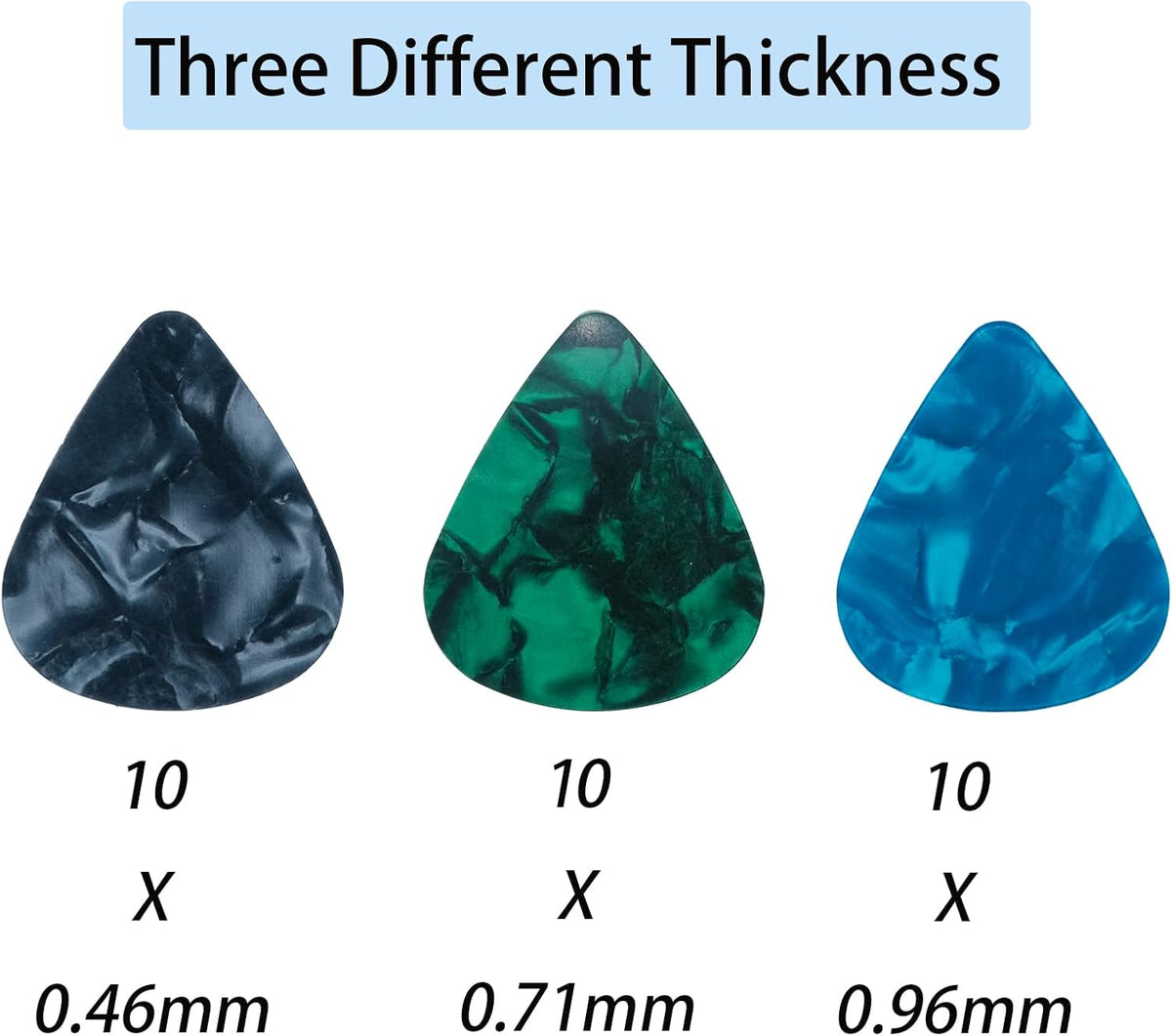 Harpfeas guitar picks showing assorted multicolor abstract designs