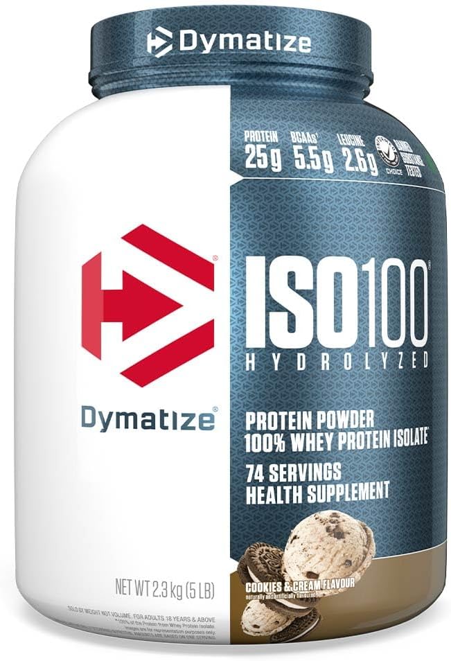Dymatize Nutrition ISO100 Hydrolyzed Whey Protein Isolate | Fast-Digesting | Muscle Recovery Formula with Amino Acids | Low Sugar & Fat | Cookies & Cream | 5 Lbs - Image 1