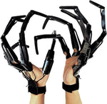 Kawlity Halloween Articulated Fingers front view showcasing realistic black skeleton bone claw extenders.