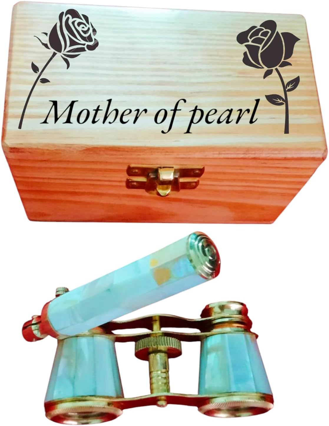 Genius Antique Handicrafts mother of pearl opera glasses front view vintage theater binoculars
