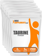 BulkSupplements Taurine Powder product back view with usage instructions and safety warnings