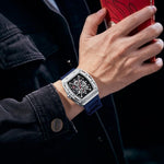 MF Mini Focus blue silicone strap and buckle detail