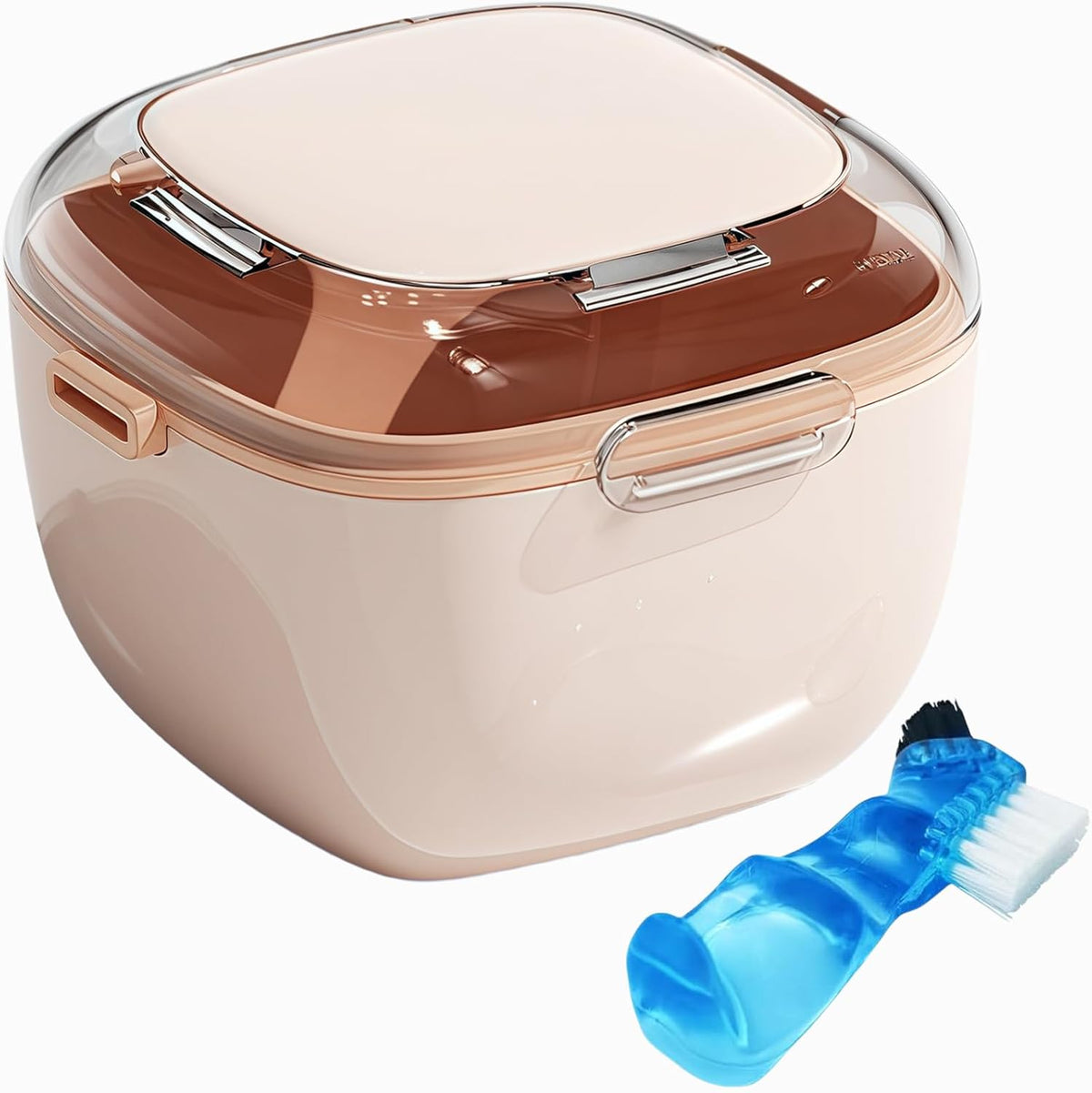Pink denture case and retainer cleaning box front view