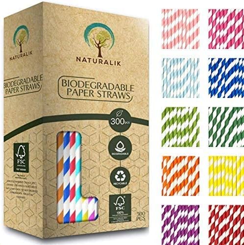 Naturalik 300 pack multi color paper straws front view in kraft box