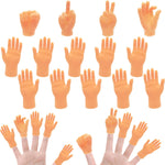 Woozettn 14 Piece Tiny Finger Hands front view displaying the assorted realistic miniature rubber hand puppets.