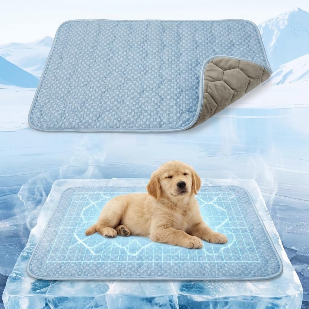 Lesguyor dog cooling mat front view showcasing the blue cooling fiber material.
