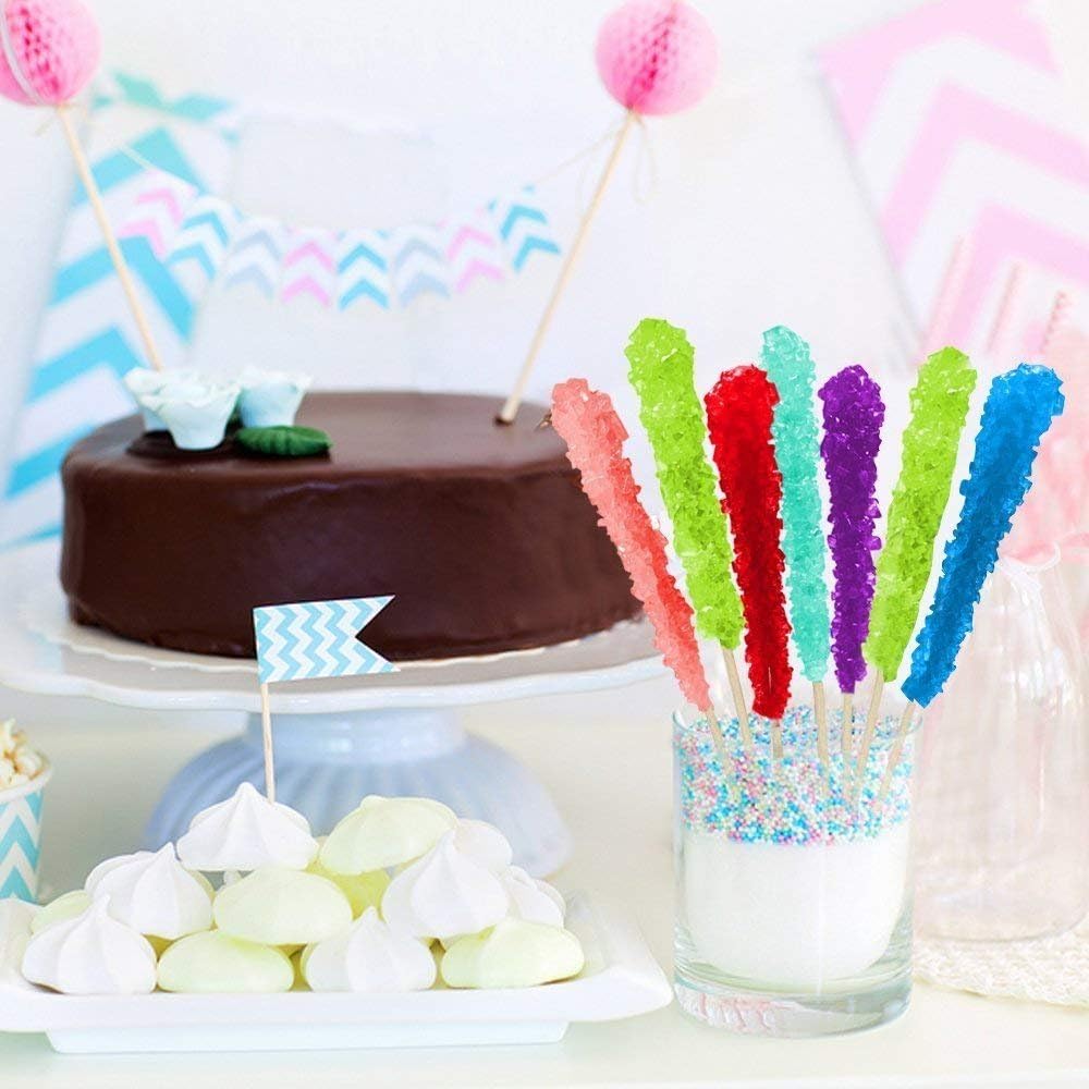 Gluten free and certified Kosher crystal sugar lollipops close up view.