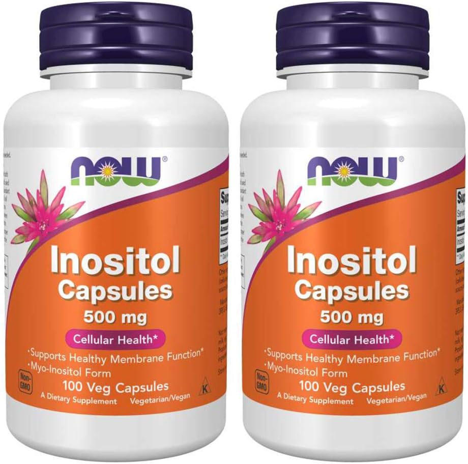 Now Foods Myo Inositol 500 mg 100 capsules front view of twin pack bottles for cellular health