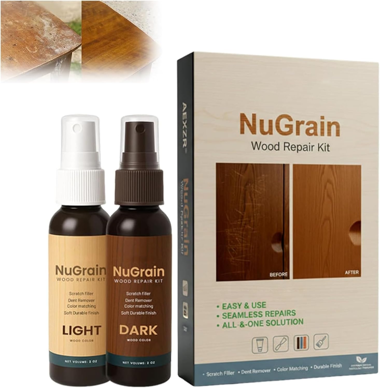 VLSVLS NuGrain Wood Repair Kit front view of the two bottle pack for floor restoration
